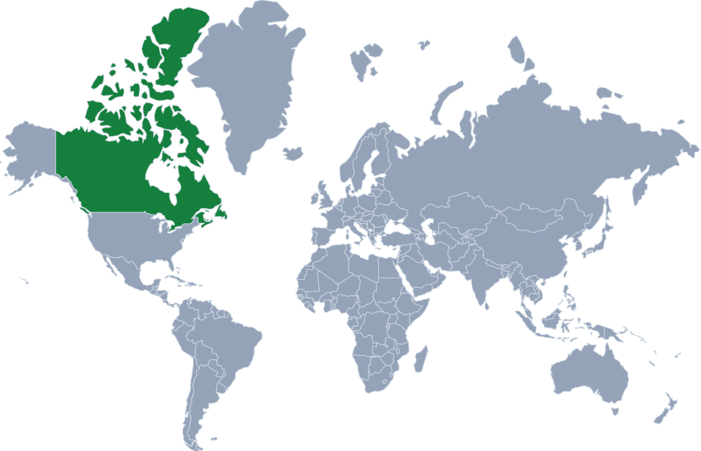Canadá en el mapa del mundo