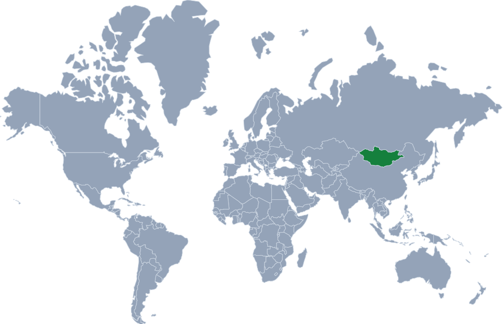 विश्व मानचित्र में मंगोलिया स्थान